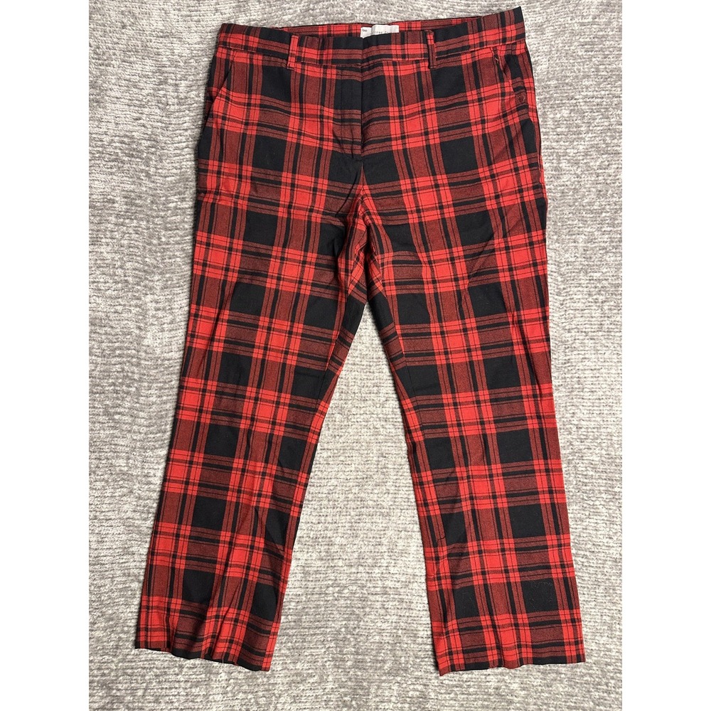 Gap Tailored Crop Red Black Plaid Wool Blend Pants Size  10